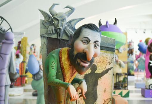 Image of a ninot of the leader of VOX, Santiago Abascal
