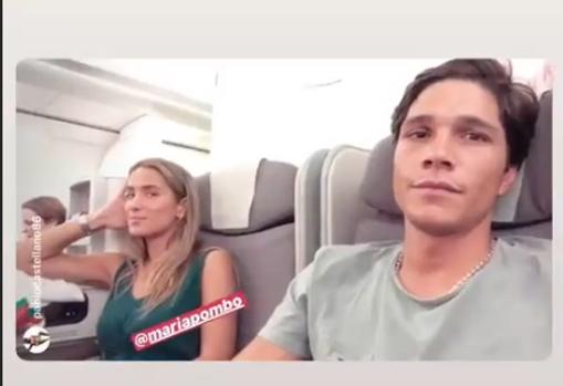 María POmbo y Pablo Castellano minutos antes de despegar rumbo a Chile.