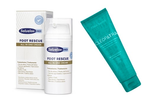 From left to right: Salvelox Foot Rescue all in one cream with fungicidal and moisturizing action (€ 22.95); Ultra moisturizing cream for heels and feet from Alma Secret (€ 15).