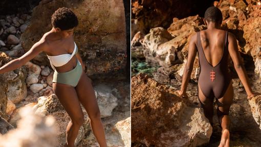 Two-tone bikini (€ 113) and swimsuit (€ 125) by the firm Mur