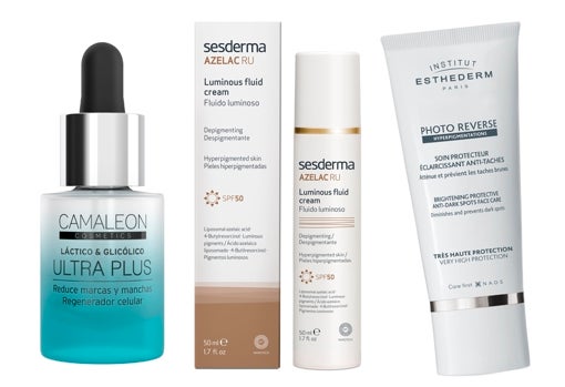 From left to right: Ultra Plus Lactic & amp; Glycolic from Camaleon Cosmetics (€ 14.95); Sesderma Azelac Ru SPF 50 Luminous Fluid (€ 34.95); Photo-Reverse by Institut Esthederm (€ 68).