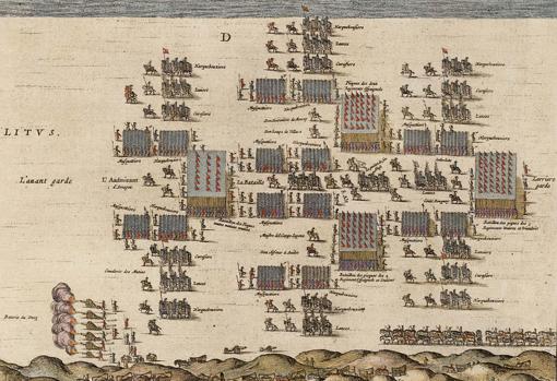 El ejército de Flandes en formación durante la Batalla de Nieuwpoort (1600).