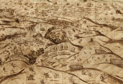 Grabado de la batalla de Alcántara, 1580.