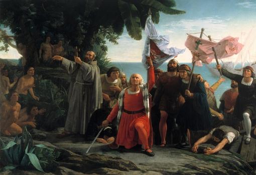 Painting by Dióscoro Puebla on the arrival of Columbus, (National Exhibition (1862), First Class Medal)