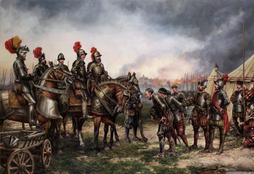 Julián Romero también estuvo presente en la batalla de San Quintín. Pintura sobre la batalla por Augusto Ferrer-Dalmau.