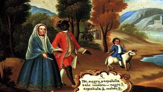 Pintura sobre el tema «mulato» (De negra y español sale mulato).