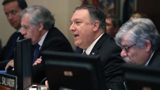 El secretario de Estado de EE.UU., Mike Pompeo, durante la sesión del consejo de la OEA