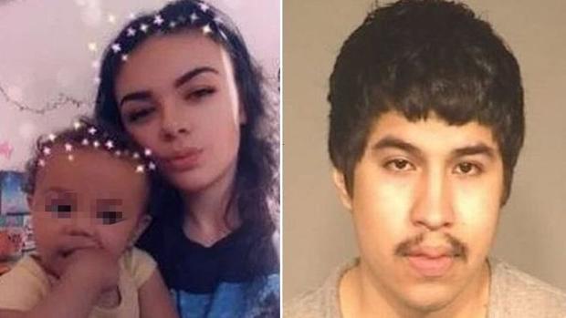 Deziree Menagh y su hija y la imagen policial de Marcos Antonio Echartea