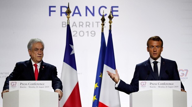 SebastiÃ¡n PiÃ±era, presidente chileno y Emmanuel Macron, presidente francÃ©s en la Ãºltima jornada del G-7