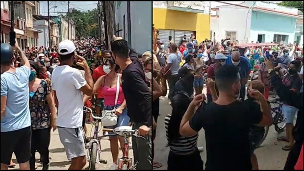 Captura de los videos grabados de la protesta multitudinaria en San Antonio de los Baños este domingo