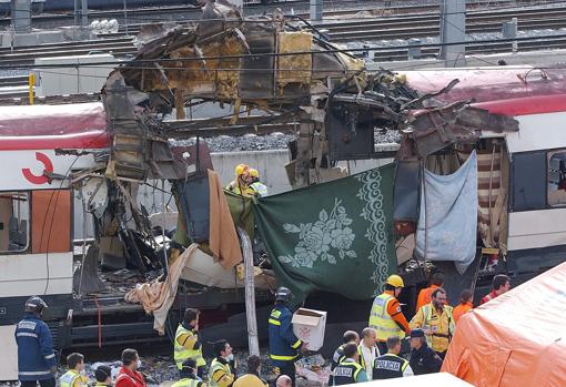 Explosion of one of the trains in the Madrid attacks on March 11