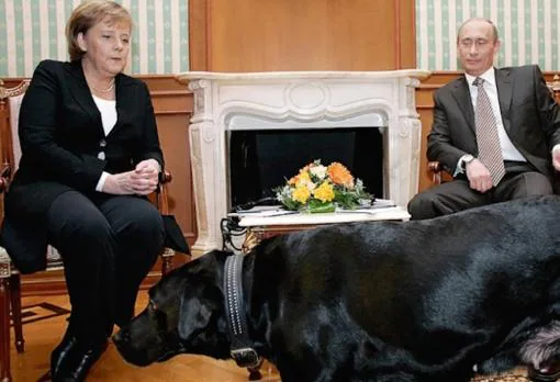Merkel con Putin, durante una rueda de prensa en Sochi en 2007 (la canciller alemana había manifestado en alguna ocasión su apresión hacia los perros)