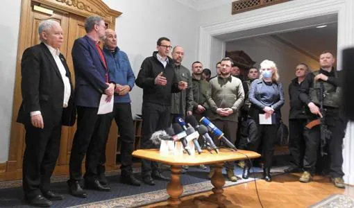 Dirigentes de Polonia, República Checa y Eslovenia, con Zelenski el 16 de marzo en Kiev