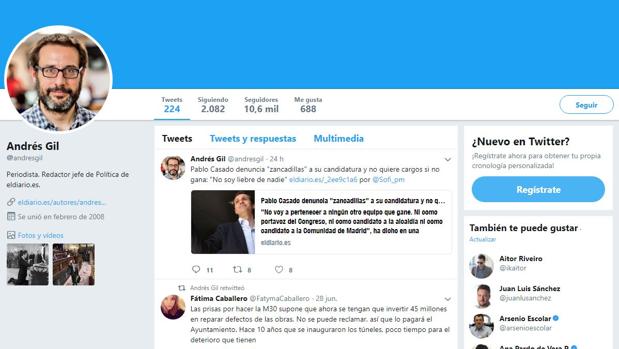 Perfil en Twitter de Andrés Gil