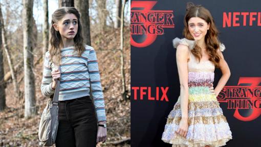 Natalia Dyer en la primera temporada de «Stranger Things» y en la actualidad