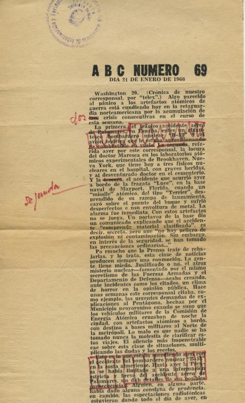 Galley of the ABC article about Palomares that was censored