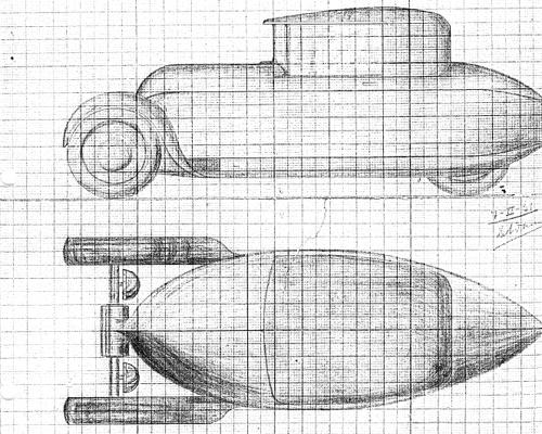 Bocetos del coche de tres ruedas que también diseñó Francisco Domínguez-Adame