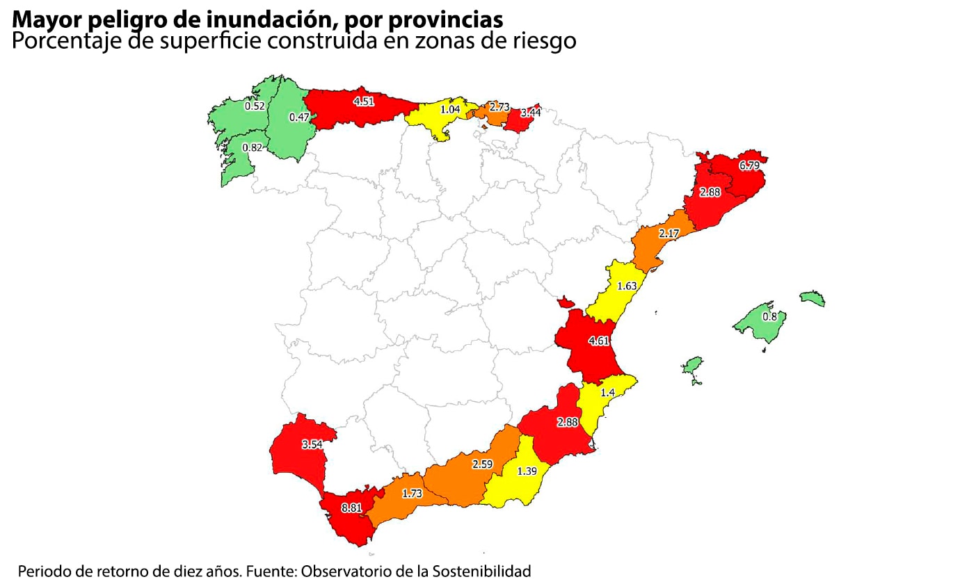 Estas son las zonas con mayor riesgo de inundación de España