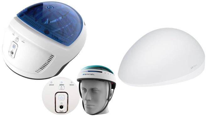De izda. A dcha.: casco láser para el Crecimiento del Cabello, de SLTZ (999,90 €). Casco MediHair, de LG (C.P.V.)