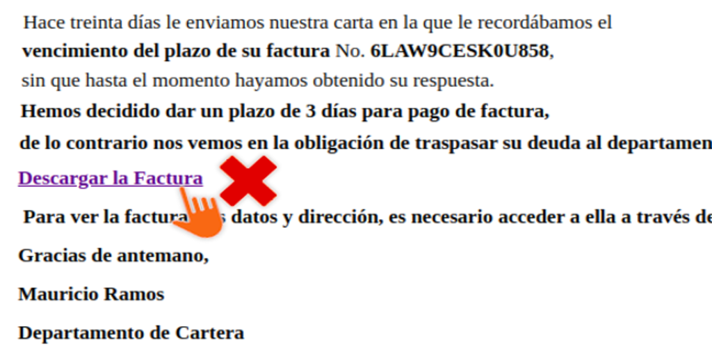 Si recibes este correo en el que se exige el pago de una factura están intentando «hackearte»
