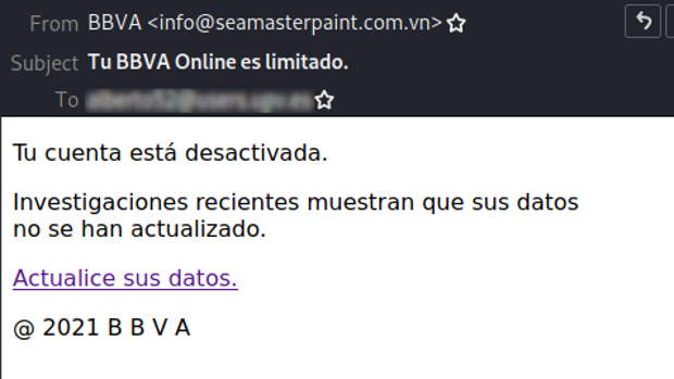 Cuidado con este correo: así están suplantando al BBVA para robarte la cuenta del banco