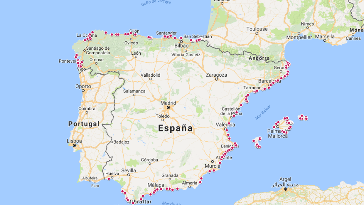 playas de españa mapa Mapa de las playas nudistas de España 2017