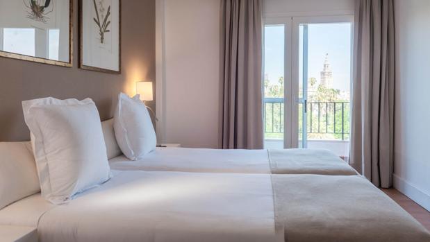 Una de las habitaciones del Hotel Alcazar de Sevilla