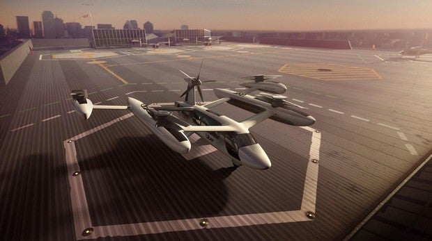 Fotografía cedida por Uber de una ilustración de concepto del «ubercóptero» eCRM-003. Desde el martes es una realidad: los «ubercópteros» ya surcan Nueva York y conectan la isla de Manhattan con el aeropuerto JFK en apenas ocho minutos